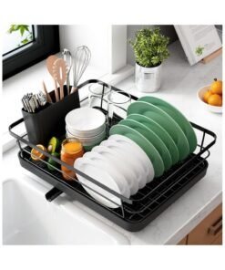 ZIMNEST Dish Drying Rack- Space-Saving Dish Rack, Dish Racks for Kitchen Counter, Stainless Steel Kitchen Drying Rack with a Cutlery Holder,12''W x 15''L, Black