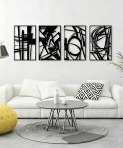 RAWAID 4 Pack Black Abstract Metal Wall Art, Minimalist Decor Single Line Art Wall Decor, 3D Textured Metal Wall Sculptures, for Living Room Bedroom Bathroom Study Room