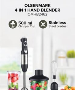 Olsenmark Powerful Copper Motor 2 Speed Modes 4 in 1 Hand Blender OMHB2462 Black/Silver/Clear