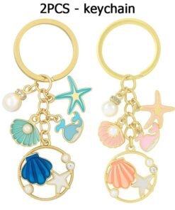Wffo 2 Pcs Shell and Starfish Keychains - Dolphin Keychain - Couples Keychain - Ocean Series Keychain - Suitable for Party Favors, Souvenirs, Beach Party Prizes, Event Giveaways, Beach Gifts - Pink/Blue