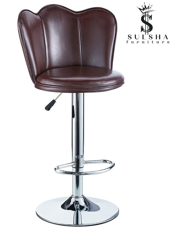 SULSHA Modern Height Adjustable Chair , Bar Chair , Bar Stool Set Leather Padded Stool BROWN/Silver1