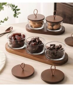 ZAHA Nut Jar, Dried Fruit box, date storage,  Plate With Wooden Tray, Transparent bottle With Lid, Fruit Bowl With Lid
