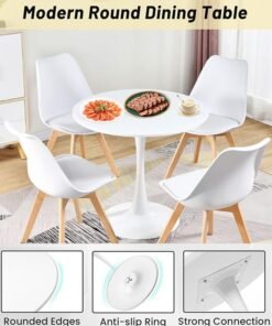 Garlo White Round Dining Table, 70CM Modern Tulip Kitchen Table 2.2CM Thickened Tabletop & Sturdy Metal Pedestal, Mid-Century Leisure Table for Dining Room, Living Room, Cafe, Small Places - Image 3