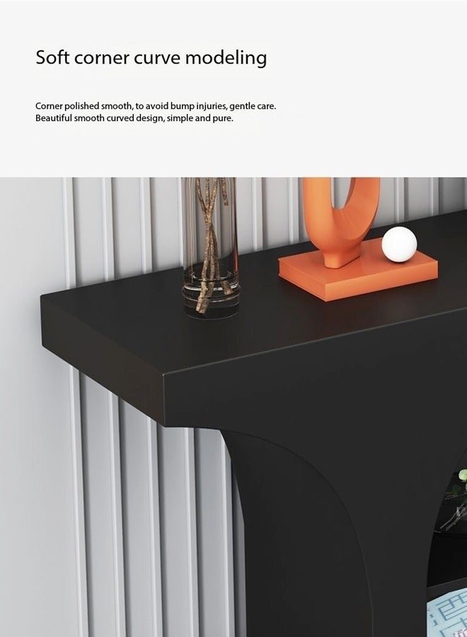 fashionhome Classic Dome Shape Design Solid Wood Console Table 3 Tiers Storage Glass Shelves Entryway Table Display Table Storage Shelves with Decoration Lights Pedestal for Foyer Living Room Home Offices 100x25x85 cm (Fully Assembled)