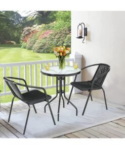 DubaiGallery Round Table With Chair Outdoor Side Table, Translucent Tempered Glass Table Top Coffee Table, Bedside Table with Thickened Steel Pipe Bracket, Outdoor Accent Table for Small Spaces, Patio
