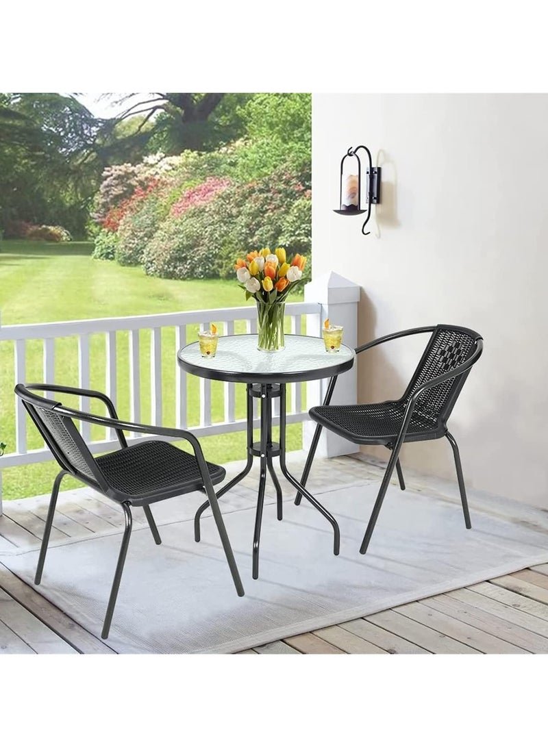 DubaiGallery Round Table With Chair Outdoor Side Table, Translucent Tempered Glass Table Top Coffee Table, Bedside Table with Thickened Steel Pipe Bracket, Outdoor Accent Table for Small Spaces, Patio