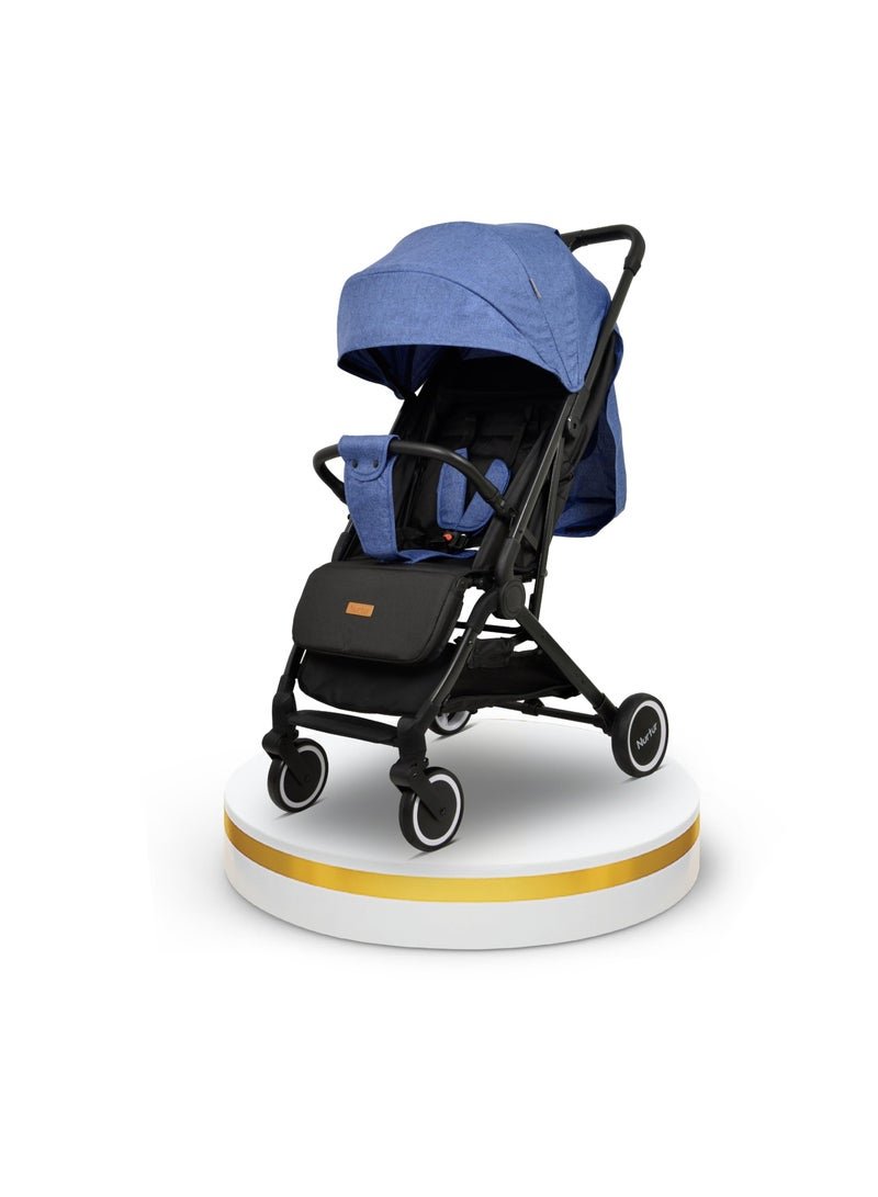 Nurtur Bravo Baby/Kids Travel Stroller 0 36 months, Storage Basket, Detachable Bumper, 5 Point Safety Harness, Compact Foldable Design, Blue