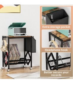 Alternative view of XiuWoo 2-Tier Moveable Metal Wood End table, Side Table, Coffee table, Vinyl Record Player Stand Table, Home Storage Rack, Nightstand Table with Organizer Pocket and Wheels for Home office