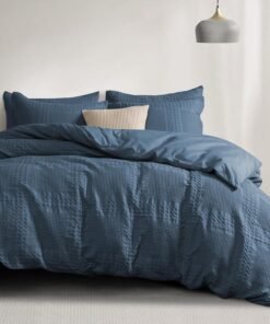 PHF 3 Piece 100% Cotton Waffle Duvet Cover Set Queen Size, Ultra Soft Skin-Friendly Cozy for All Season, Luxury Feel & touch, set includes 1 x 230cm x 235cm Duvet Cover + 2x 50cm x 65cm Pillow Shams, Navy Blue