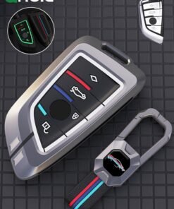 GROIC For BMW Key Fob Cover with Keychain, Zinc Alloy and Fluorescent Silicon Car Key Shell Case for BMW 1 3 4 5 6 7 Series X1 X2 X3 X5 X6 X7 M5 M6 GT3 GT5, Smart Key Holder Protector (B)