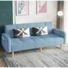Karnak 2 Seater Sofa, Upholstered Couch for Living Room, Modern Sofa with Padded Cushion, Linen Tufting With Wooden Legs for Living Room Color (Light Blue)