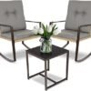 3 Piece Bistro Set Outdoor Patio Rocking Wicker Chairs, Patio Outdoor Furniture Conversation Sets with Porch Chairs,Coffee Table and Washable Cushion(Gray)