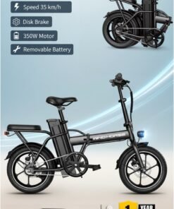 Wind Horse W2A Folding Electric Bike with 350W High Speed Motor, 36V 8AH Battery, 40 KM/H Speed, 35 KM Range, Dual Disk Brakes, Carbon Alloy Frame and 16 Inches Tires