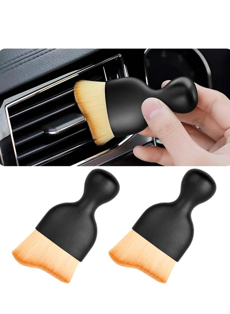 Oasisgalore 2-Pack Brown Car Detailing Brushes with Dust Covers, Soft for Interior, Scratch-Free, Curved for Dirt Collection.