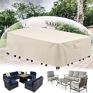 Outdoor Furniture Covers, Waterproof Anti-UV Outdoor Covers with Handles Vents and Buckles, 420D Heavy Duty Oxford Cloth Patio Furniture Covers for Table Chair Sofa (Beige, 350*260*90cm)