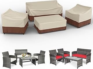 Patio Furniture Cover Set, 4 Piece Outdoor Furniture Cover Waterproof, 600D Heavy Duty Lawn Patio Set Covers