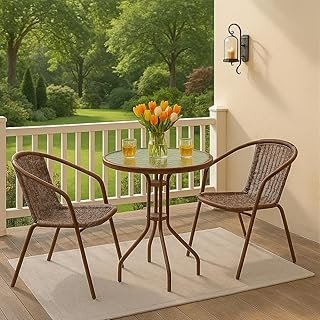 Deep Sleep Garden Dining Set 3 Piece Outdoor Furniture Patio Dining Table and Chair Balcony Dinner Table Dinner Chair Poly Rattan Anthracite & Brown