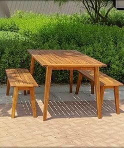 Yahome Wooden Table & Bench Set, Indoor/Outdoor Solid Wood Patio Furniture Dining Set, Study, Arts & Crafts Activity Table for Children, Ideal for Home Schools Pools Backyard Garden Furniture