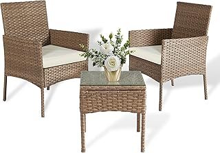3 Pieces Patio Set Balcony Furniture Sets for Apartments.Bistro Furniture Set, Conversation Sets with Coffee Table, for Porch, Patio, Garden and Removable Cushions (Beige)
