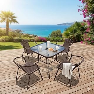 Deep Sleep Garden Dining Set 5 Piece Outdoor Furniture Patio Dining Table and Chair Balcony Dinner Table Dinner Chair Poly Rattan Anthracite & Grey