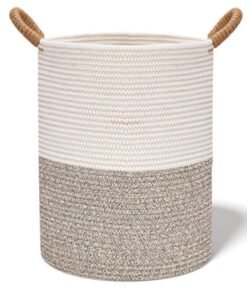 GGEROU Rope Woven Laundry Basket, 42L Woven Rope Storage Basket with Handles for Clothes Blanket Storage, Large Tall Laundry Hamper, Light Brown