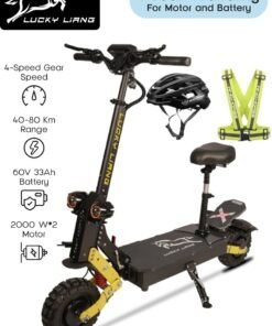 Lucky Liang L5 Electric Scooter with Seat – Dual 2000W Motors, 60V 33Ah Battery, 4-Speed Gear, 80KM Range, 11” Off-Road Tires, Rear Suspension, Foldable Aluminum Alloy Frame + Free Helmet & Vest