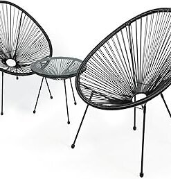 3-Piece Outdoor Seating Set with Acapulco Chairs, Modern Patio Furniture, Includes 2 Metal Steel Chairs and Glass Top Table for Garden, Poolside, or Balcony Use.