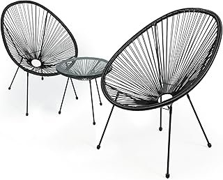 Deep Sleep 3-Piece Outdoor Seating Set with Acapulco Chairs, Modern Metal Steel Chairs, and Glass Top Table, Perfect for Garden, Poolside, Balcony, or Patio Use.