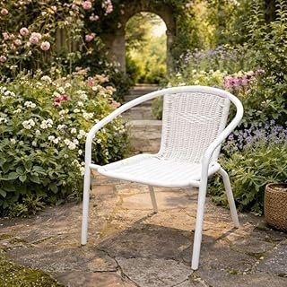 Modern Garden Patio Dining Chair – Stylish Outdoor Poly Rattan Chair, Weather-Resistant & Durable Furniture, Comfortable Seating | Design for Patio, Balcony & Garden|White