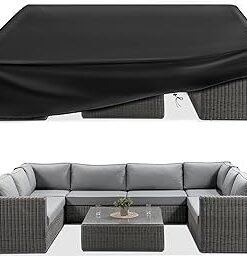 Outdoor Waterproof Patio Table Furniture Covers - 420D Couch Sectional Cover Dust Proof Anti-UV Outside Weatherproof Patio Furniture Covering for Deck, Lawn and Backyard (123*123*74CM)