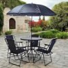 Black 5-Piece Outdoor Patio Furniture Set with Adjustable Umbrella, Dining Table Set 4 Seater for Balcony Furniture, UV-Resistant Outdoor Furniture, Patio Furniture Beach Chairs