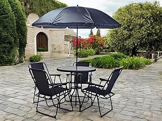 Black 5-Piece Outdoor Patio Furniture Set with Adjustable Umbrella, Dining Table Set 4 Seater for Balcony Furniture, UV-Resistant Outdoor Furniture, Patio Furniture Beach Chairs
