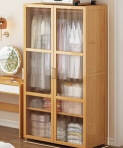 ZCM-HAPPY Bedroom Coat Rack Home Wardrobe Light Luxury Simple Light Brown With Doors 160*44*84cm