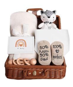 NNEWVANTE Baby Gift Basket, Newborn Gift Set with Baby Baby Rattle, Newborn Baby Gift Set, Newborn Baby Gifts, Medium Baby Gift Basket Kit for Expecting Moms(WHITE)…