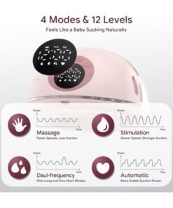 Jccgoo Heated Base Hands Free Breast Pump, Wearable Breastfeeding Pump of Baby Heated Dustproof Base, Automatic Voice Prompts, LED Display with 4 Modes &12 Levels, Memory Function, 2 Pack Pink - Image 3