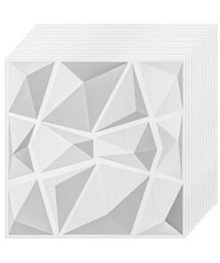 EzzySo 12 Pcs 3D Wall Panel 3D Texture PVC Wallpaper Diamond Design Decorative Wall Cover For Living Room Lobby Bedroom Office PVC Material Matt White Each 30x30cm