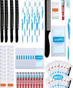 Newtay 48 Sets Personal Hygiene Kit Basic Toiletry Kits Homeless Supplies Bulk for Women, Men, Travel, Charity, Business Include 48 Shampoo, 48 Toothbrush, 48 Toothpaste, 48 Comb, and 48 Bath Soap