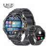 LIGE 1.53'' TFT Full Touch Screen 290 mAh Big Battery Sports Smart watches for Men Bluetooth Call Waterproof with LED Flashlight Function 2 Black Straps