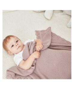 NOVOLAN Baby Blankets, Soft Nordic Style Knitted Cotton Throw Blanket for Infants, 80x100cm, 350g, Ideal Baby Stroller & Nursery Blanket, Pure Cotton Knit Baby Blanket, Hand Washable, Iron (pink)