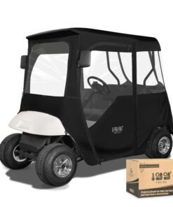 10L0L Golf Cart Deluxe Driving Enclosure 2 Passenger Fits EZGO TXT RXV Golf Buggies, 600D Waterproof Portable Drivable Golf Cart Storage Cover Enclosure, Black/Transparent, Black/Transparent, 59''