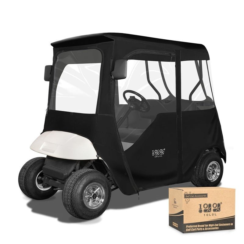 10L0L Golf Cart Deluxe Driving Enclosure 2 Passenger Fits EZGO TXT RXV Golf Buggies, 600D Waterproof Portable Drivable Golf Cart Storage Cover Enclosure, Black/Transparent, Black/Transparent, 59''