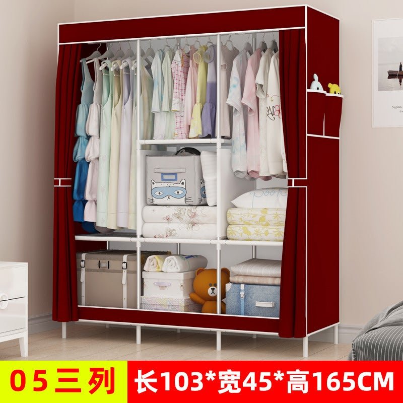 Simple Wardrobe Fabric Steel Frame Single Double Cloth Wardrobe Storage Simple Modern Economical Bedroom Assembled Wardrobe