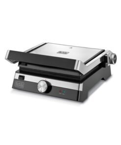 BLACK+DECKER Family Health Grill with 180° Hinge, 1500cm² BBQ Area, 5-Level Height Adjustment, Variable Temperature Control, Removable Drip Tray, Cool-Touch Handle, 2000 W CG2000-B5 Black/Silver