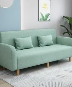 Comfynest Seats 3 Modern Small Solid Wood Frame Foam Filled Sofa With Square Arm - Flannel 150 X 65 X 75 Cm Matcha Green