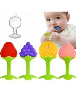 4PCS Baby Teething Toys Safe Smoothened Edges, Food Grade Soft Silicone Fruit Teethers for Babies with 1 storage box, easy to carry, 100% Bpa-Free Teether Set for Boys and Girls, Babies Gift (Strawberry+Peach+Orange+Peach)