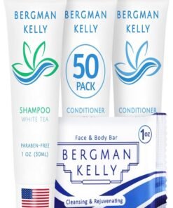 BERGMAN KELLY Rectangular Hotel Soap Bars, Shampoo & Conditioner 3-Piece Set (1 oz each, 150 pc, White Tea), Delight Guests with Revitalizing & Refreshing Mini Travel Toiletries & Bulk Amenities