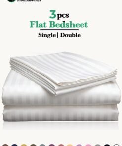 Eworld 3 Piece Luxury White Striped Bed Sheet Set with 1 Flat Sheet and 2 Pillowcases for Hotel and Home Crafted from Ultra Soft and Breathable For All Seasons Microfiber for Year-Round Comfort (Single/Double)