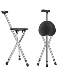 XiuWoo Folding Canes with Massage Seat Walking Stick Height Adjustment Cane Seat Capacity Frosted Handle with  Crutches Stool