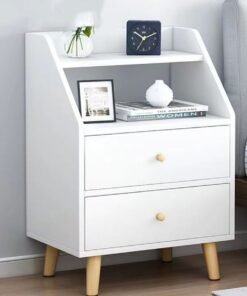 CityRiya-Long Nightstand Bedside Table 60*40*60cm End Table Bedside Storage Cabinet Side Table with Drawer for Bedroom Living Room (Warm White)