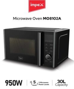 Impex Digital Microwave Oven | 950W Power | 5 Power Levels | 60-Min Cooking Timer | 315mm Turntable Glass Tray | Easy Pull Handle | 220-240V~50Hz | Large Capacity Kitchen Appliance | 30 L 950 W MO 8102A Black